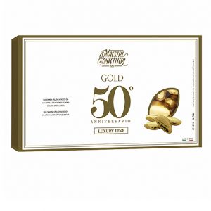Confetti Oro Maxtris con deliziosa mandorla ricoperta da uno strato di zucchero color oro lucido. Prodotto senza glutine. Confezione: da 500g.