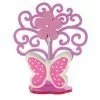 Bomboniera albero con farfalla rosa, realizzata in resina. La bomboniera si presenta come dimostrato in foto.