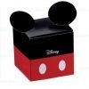 Scatola portaconfetti Topolino Disney con orecchie in cartoncino rosso e nero decorato. Le orecchie fuoriescono dalla scatolina portaconfetti
