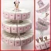 Torta bomboniera minnie a 17, 31 o 53 fette. Fettine di torta portaconfetti Disney Minnie rosa. Ideale per battesimi, compleanno e nascita bimba