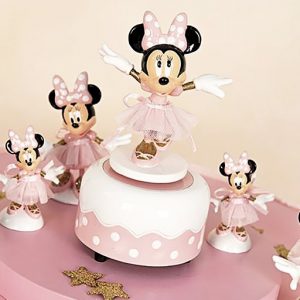 Carillon Minnie Disney , bomboniera realizzata in resina, la statuetta di Minnie è raffigurata con abiti da ballerina e tutù realizzato in tulle