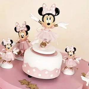 Carillon Minnie Disney , bomboniera realizzata in resina, la statuetta di Minnie è raffigurata con abiti da ballerina e tutù realizzato in tulle