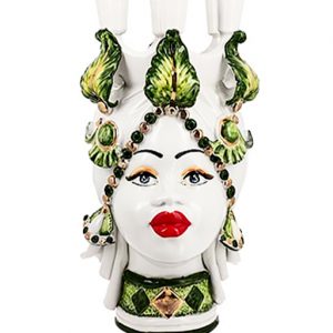 Testa di moro candelabro realizzato in ceramica decorata dipinta a mano. Disponile Uomo e Donna. Il prezzo è riferito ad una singola Testa di moro.