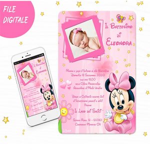 Bigliettino Partecipazione Minnie Disney Personalizzabile Millemotivi