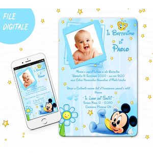 Bigliettino Partecipazione Topolino Disney Personalizzabile Millemotivi