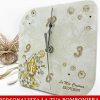 Bomboniera orologio Santa Cresima realizzato in ecopelle, utilizzabile sia da parete che da tavolo. Raffigurazione con simboli tradizionali di questo sacramento. Decorato da polvere glitter dorata.