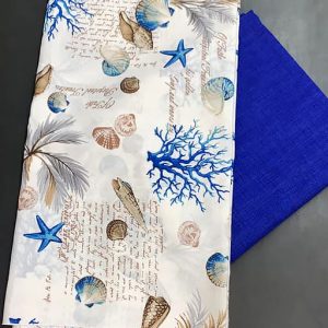Stoffa fantasia corallo blu, realizzata in tessuto : cotone arredamento. Nuova collezione 2021. Realizzata in : cotone 70% pol. 30%