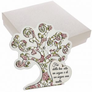 Orologio Albero della vita con decori fiori rosa, con cuore inciso 