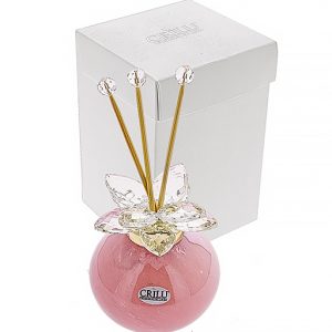 Profumatore tondo con fiore Swaroski. Disponibile in diversi colori di cui: rosa,grigio, ambra, bianca