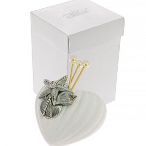Bomboniera profumatore cuore con conchiglie realizzato con strass in porcellana