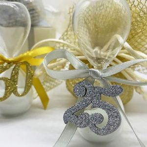 Clessidra 25 anniversario, clessidra realizzata in vetro, con sabbia finissima. Nuova collezione.