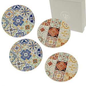 Sottopentola maiolica tondo realizzato in porcellana con base antiscivolo decorati con fantasia maiolica assortiti in due varianti di colore