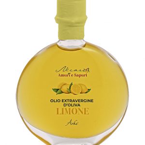 Bomboniera olio aromatizzato limone con bottiglia vecchia farmacia Nicarè