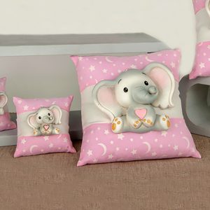 Cuscino rosa con elefantino unico ed esclusivo linea Neve realizzato in tessuto di cotone