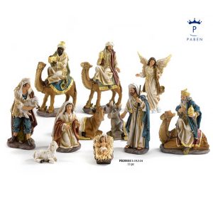 Set 11 Statuine presepe realizzate in resina, riproduzioni perfette. Doneranno ai vostri spazi l'aura della Santità del Natale. Un’ottima idea regalo in occasione del Natale. Dimensione: 29,5 cm