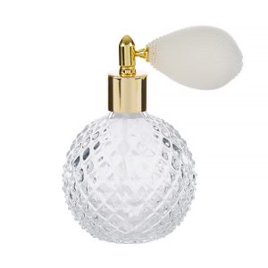 Elegante portaprofumo spray ricaricabile da 100 ml, caratterizzato da un raffinato design in vetro colore a sceltra tra ambra,bianco,cielo,rosa.