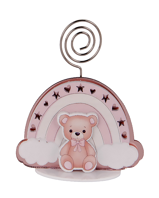 Memoclip arcobaleno orsetto rosa. Portachiavi realizzato in legno. Nuova collezione 2025.