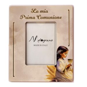 Portafoto Prima Comunione con bambina in ginocchio in Preghiera e scritta