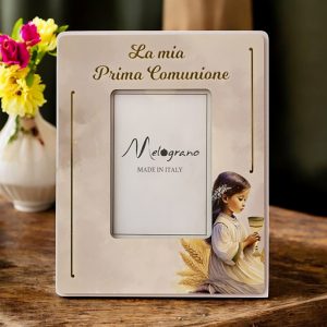 Portafoto Prima Comunione con bambina in ginocchio in Preghiera e scritta 