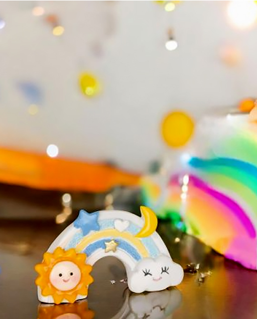 Bomboniera battesimo maschietto magnete arcobaleno azzurro 2025