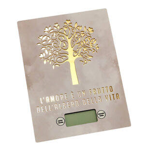 Bilancia rettangolare Albero della vita al centro, decorata con la frase “L'amore è un frutto dell'albero della vita”