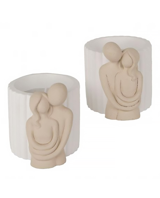 Candela coppia sposi romantica realizzata in terracotta, questa candela è assortita in due modelli