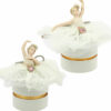 Bomboniera ballerina con tutù bianco realizzata in porcellana, appoggiata su scatolina.