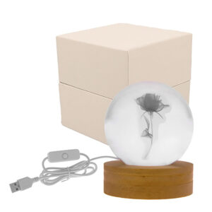 Bomboniera fiore led in 3d con base in legno. Bomboniera moderna, renderà la tua casa unica e accogliente