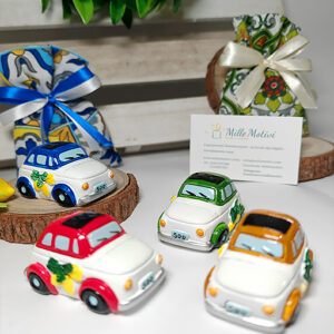 Auto appoggio con decoro limone assortita in tre colori. L’articolo è acquistabile come singola bomboniera da confezionare o già completa