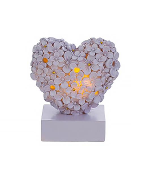Lampada cuore led decorata con fiorellini