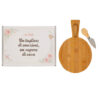 Set coltello formaggio con tagliere tondo realizzato in legno