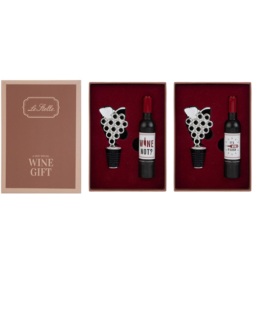 Bomboniera set da 2 pezzi accessori vino, apribottiglie e tappo.