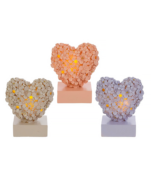 Lampada cuore led decorata con fiorellini