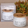 Bomboniera zuccheriera con tappo in legno realizzata in ceramica decorata, appartenente alla nuova linea Chef