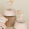 Carillon orsetto con palloncino cuore rosa realizzato in resina,