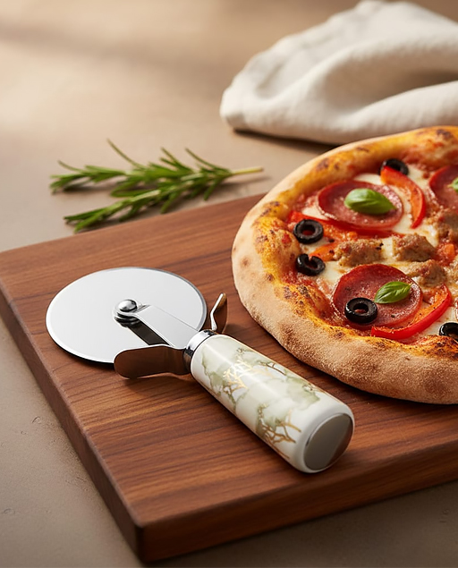 Tagliapizza intrecci decorato in stile floreale. Nuova collezione 2026.