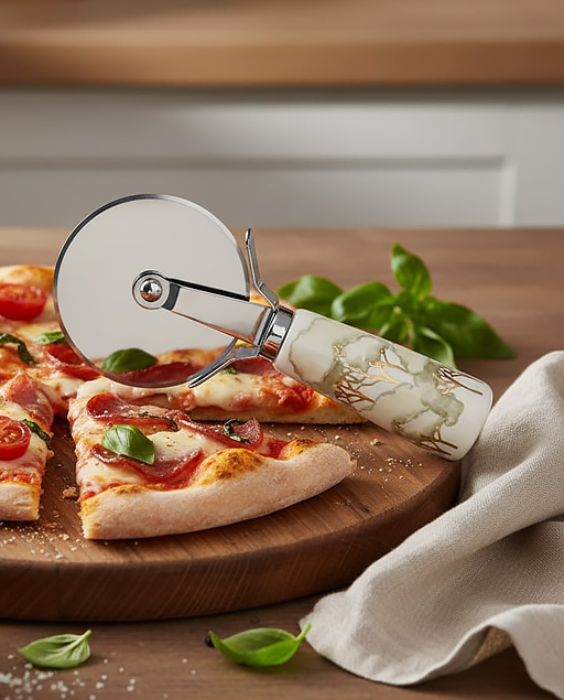 Tagliapizza intrecci decorato in stile floreale. Nuova collezione 2026.