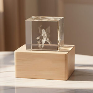 Cubo fatina in cristallo con base in legno