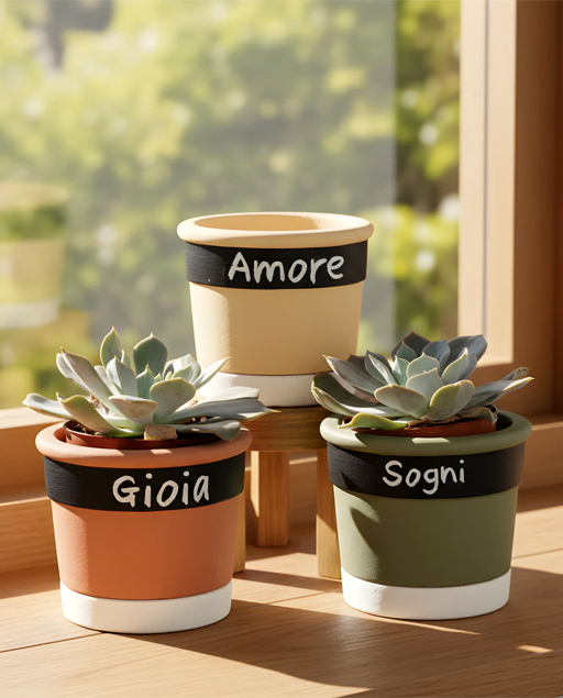 Bomboniera vaso porta piantina "Sogni, Amore, Gioia".