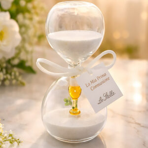 Clessidra Prima Comunione con sabbia bianca, simbolo perfetto per celebrare un momento unico come la Prima Comunione
